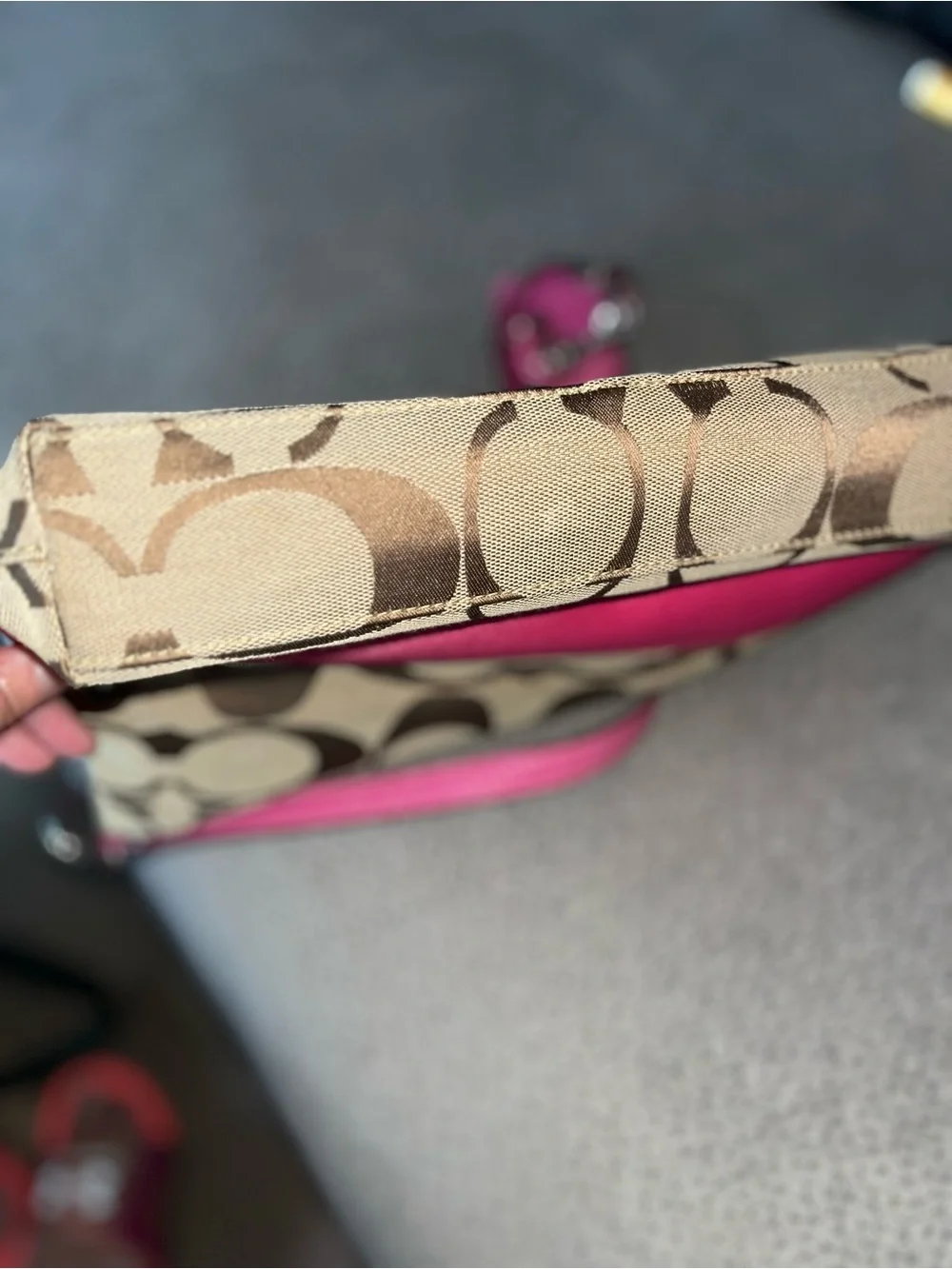 Coach Signature Canvas Crossbody with Hot Pink Trim